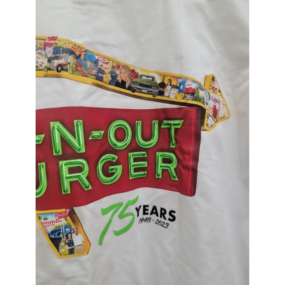 In-N-Out Burger 75 Years 1948-2023 White Graphic T-Shirt Adult XL USA Made NWOT - Picture 4 of 7